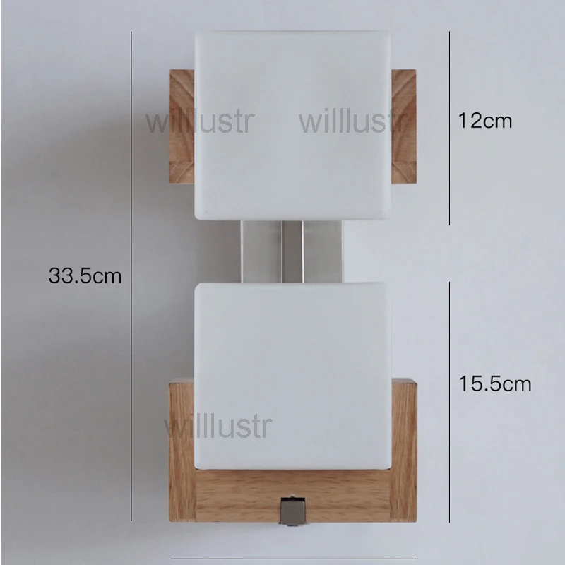 Willlustr Cubi wandleuchte glas Lampe holz basis cubic design ... Willlustr Cubi wandleuchte glas Lampe holz basis cubic design ...