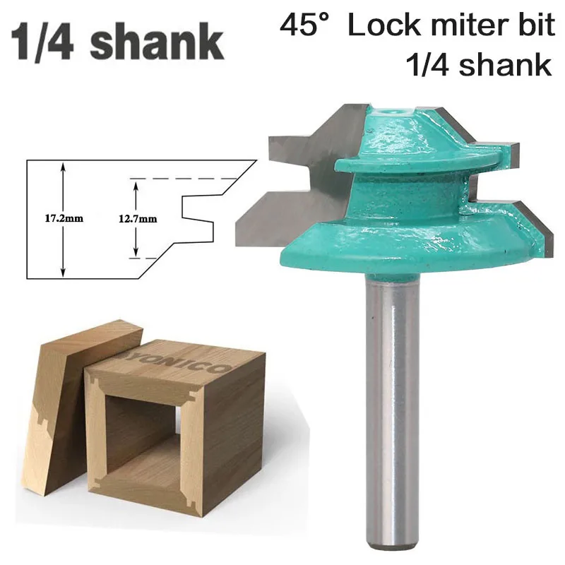 

1PC 1/4" 6.35mm Shank 45 Degree Large Lock Miter Wood Router Bit Tungsten 1-3/8" Stock Tenon Cutter Tools For Woodworking