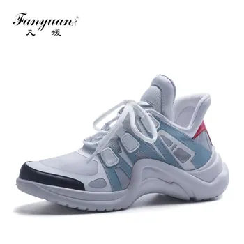 

Fanyuan Women Genuine Leather Women's Platform Sneaker Fashion Women Dad black Shoes Casual Woman Lace Up Special Footwear