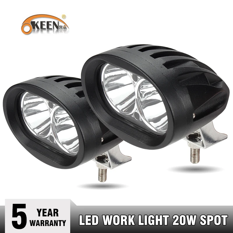 

OKEEN 2pcs 20W White motorcycle headlights auxiliary lamp led work light bar spotlight accessories 12V LED off road headlights