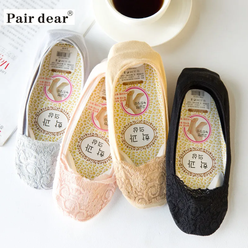 Pair dear Women Lace Invisible Liner No Show Peds Slipper Boat Socks ...