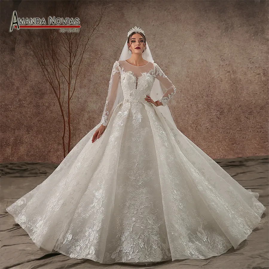 

Luxury New Model Long Sleeve robe de mariee Wedding Gown 2019 NS3445