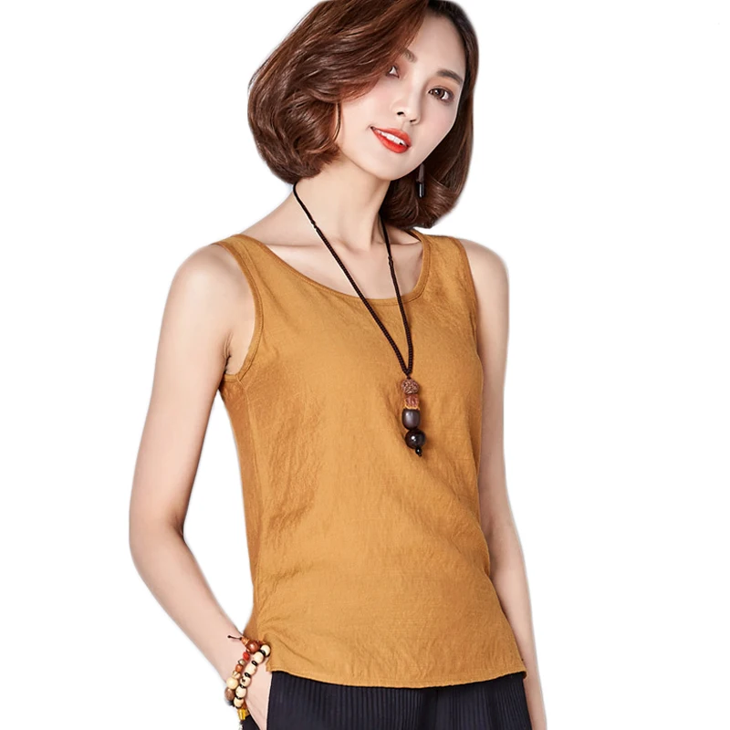 

2017 Summer linen shirt 8 colors bottoming blouse Women Sleeveless Sexy Loose Casual Top O-neck Solid Blouse Fashion Blusas G785