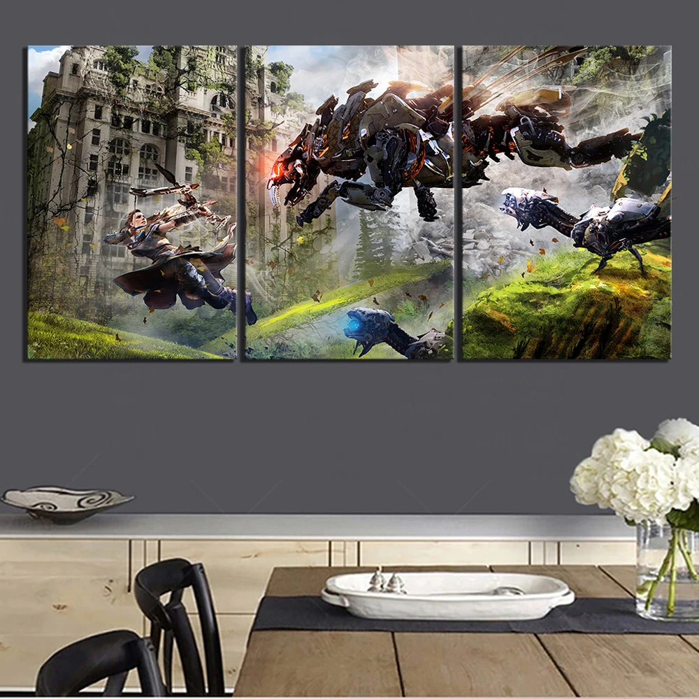 Настенные художественные картины холст плакаты 3 панели Horizon Zero Dawn домашнее