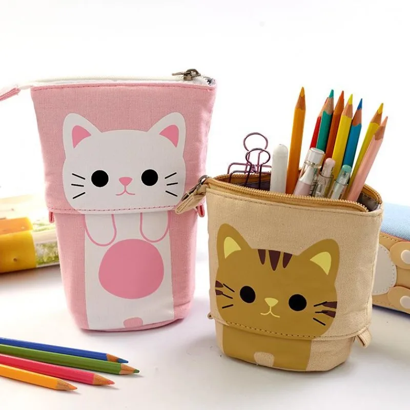 

Kawaii Pencil Case Extend Pen Holder Canvas Zipper Cat School Box Boys Girls Student Stationery Gift Make Up Cosmetic Pocky Kids