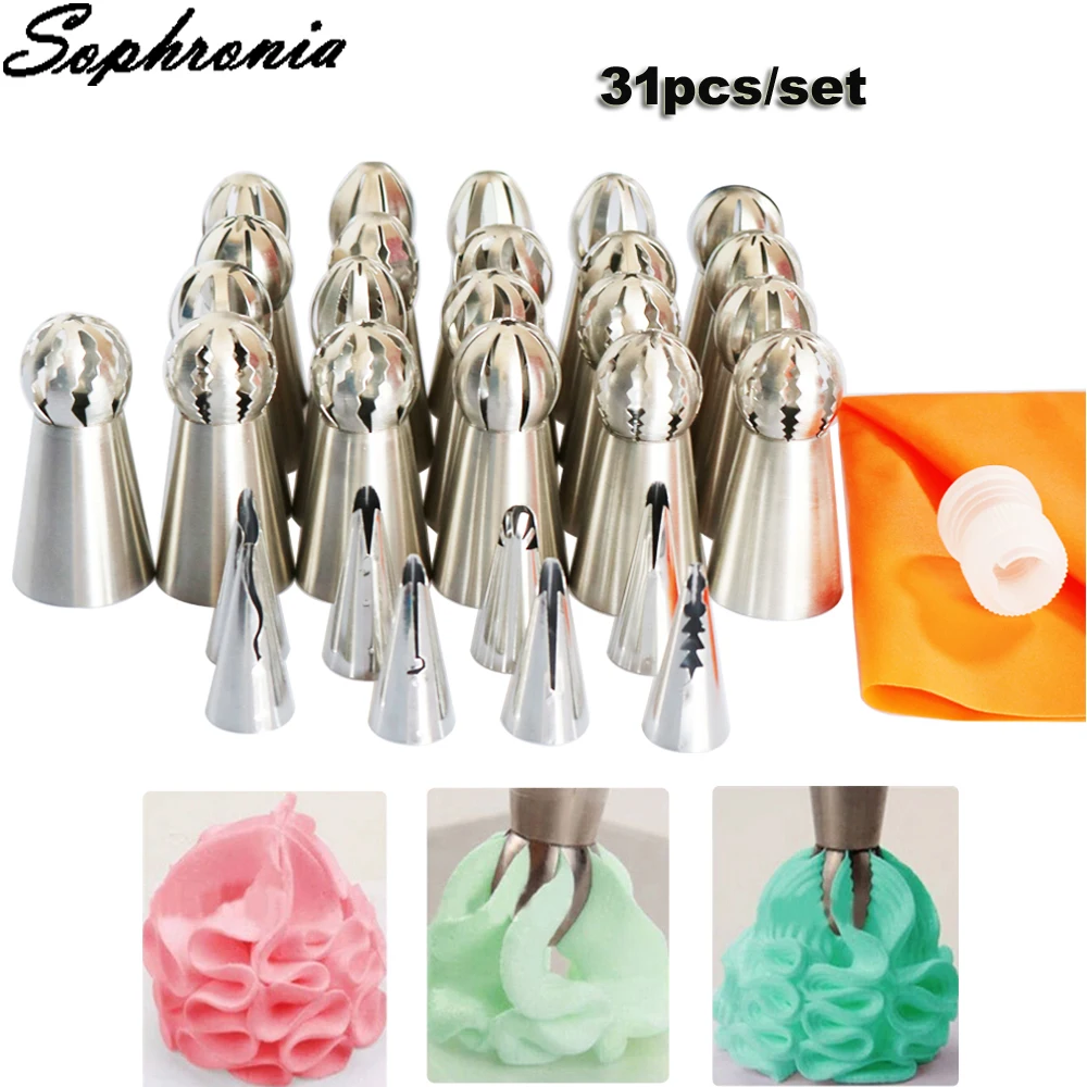 

Sophronia 31PCS Stainless Steel Nozzles Russian Pastry Icing Cream Piping Tips Set Cake Cupcakes Decorating Tools CS085