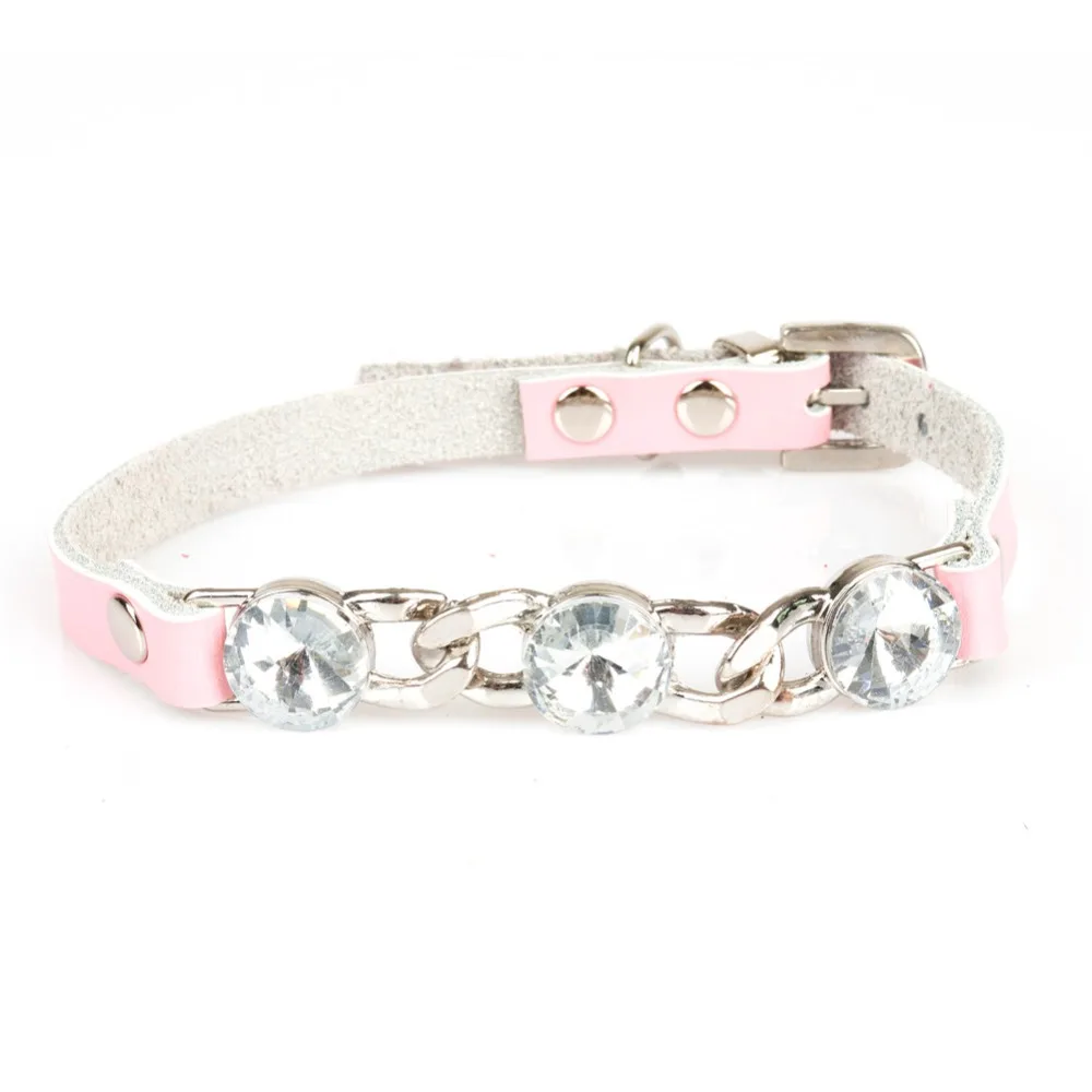 

Small Dogs Collars Rhinestone Genuine leather Puppy Accessories For Pets Necklace Product Cat-Collar halsband hond collare cane
