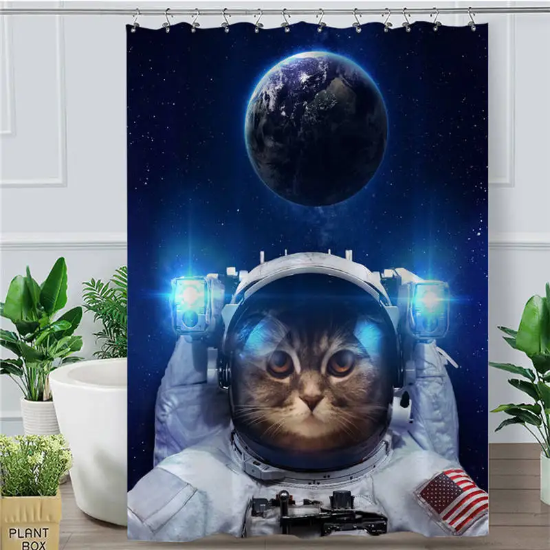 Universe Blesslive цветная занавеска для душа с кошкой, водонепроницаемая занавеска для ванной комнаты с изображением животных, домашний декор, полиэфирная ткань, черная занавеска - Цвет: Universe