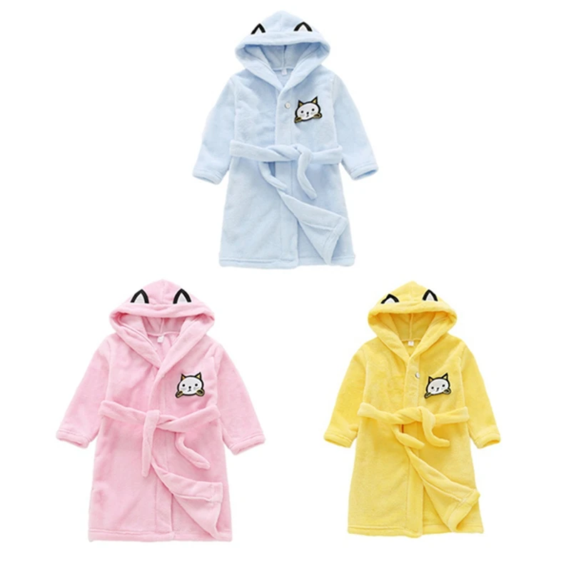 Flannel Autumn/Winter Baby Boy Girl Robes Cartoon Nightgown Children Clothing Cat Cartoon Baby