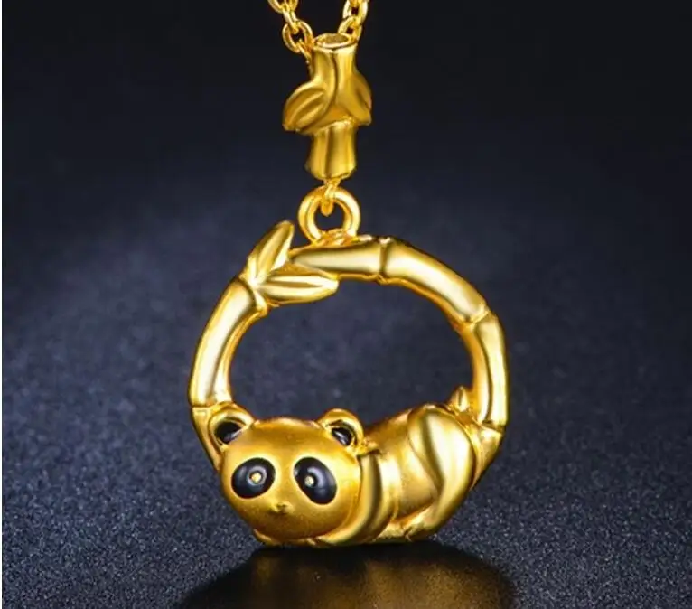 

Pure 999 24K Yellow Gold Pendant/ 3D Lucky Panda With Bamboo Pendant