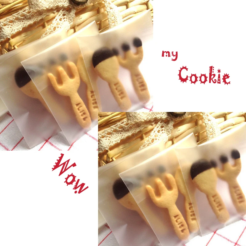 

frosted 50pcs/lot Cute Cookie Packaging Self-adhesive Gift matt Plastic Bags For Biscuits Snack Baking big Package 140x140mm