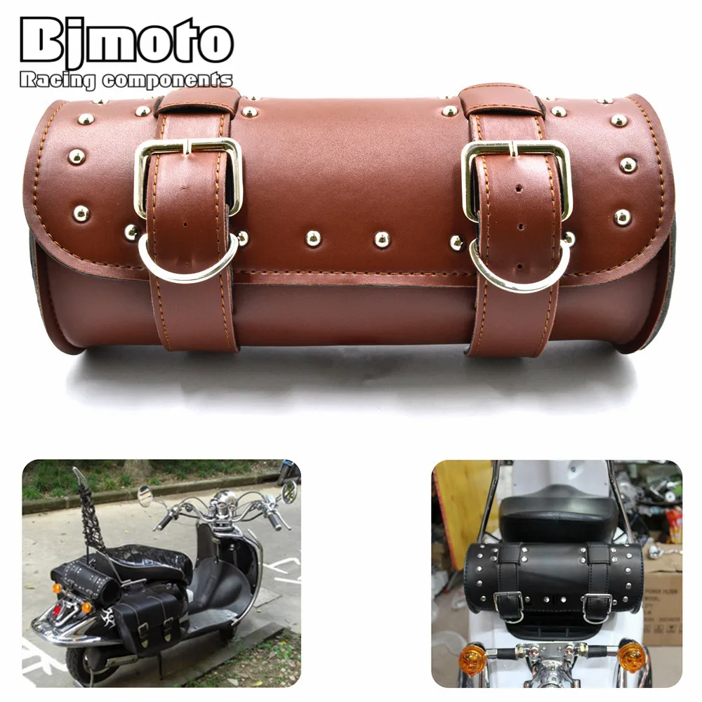 brown leather motorcycle tail bag