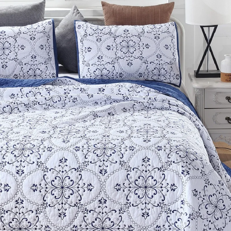 

Cotton Bedspread Quilt Set 3pcs Coverlet Solid Embroidered Quilts Quality Bed Covers Europe King Queen Size Quilted Blanket