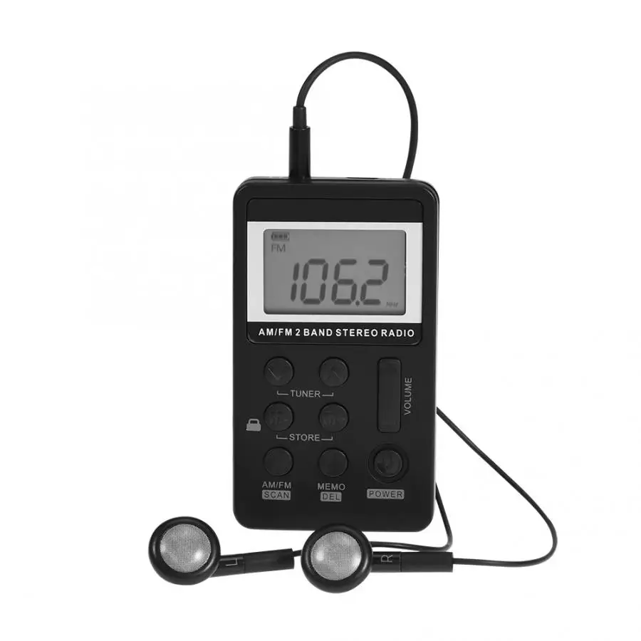 

Universal Mini Radio Portable AM/FM Dual Band Stereo Pocket Radio Receiver with LCD Display & Earphone & Rechargeable Battery