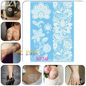 

1PC Hot Fashion Large Peacock Feather Temporary Tattoo GJ036 Plant Jewelry Pattern Tatoo Phoenix White Color Henna Lace Tattoos