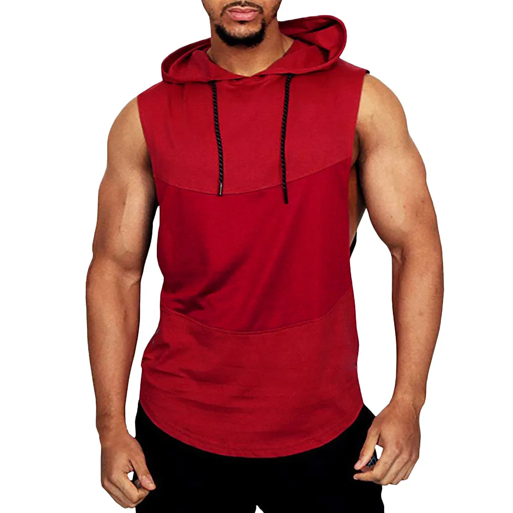 2019 Summer Men's Casual Tank Tops Solid Sleeveless Hooded Sport Male