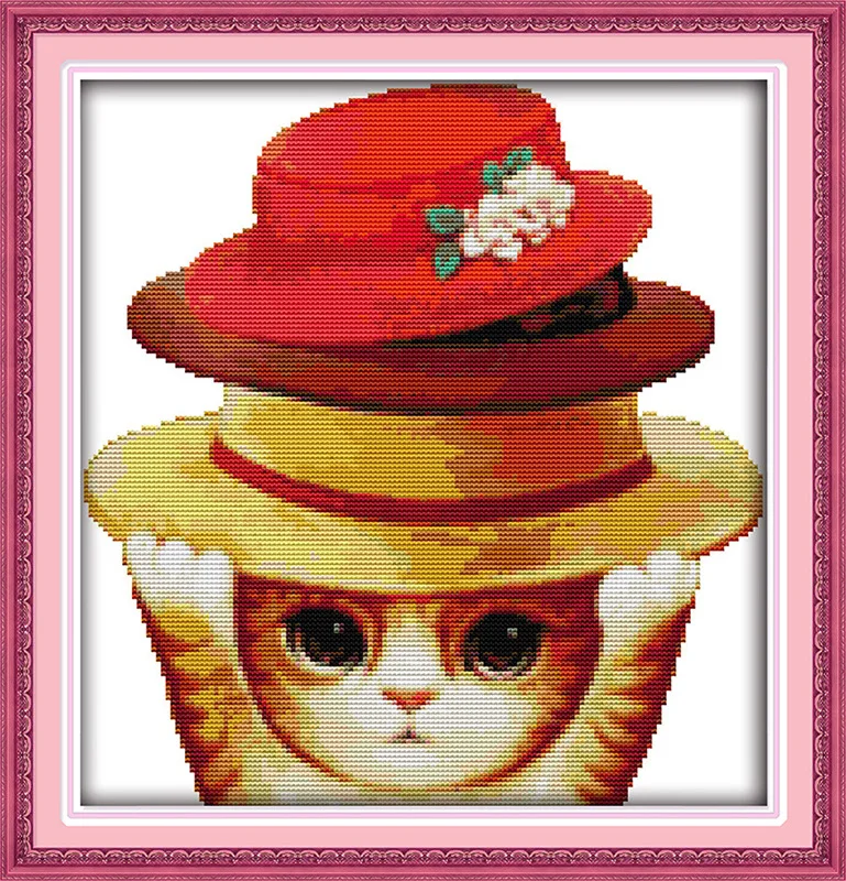 

The lovely cat and hats Printed on Canvas DMC Counted Chinese Cross Stitch Kits printed Cross-stitch set Embroidery Needlework