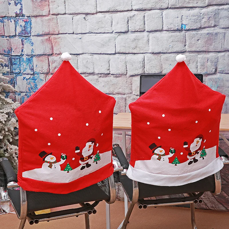 Chair Cover Dinner Dining Table Santa Claus Snowman Red Cap Ornament Chair Back Covers Christmas Decor Table New Year Supplies