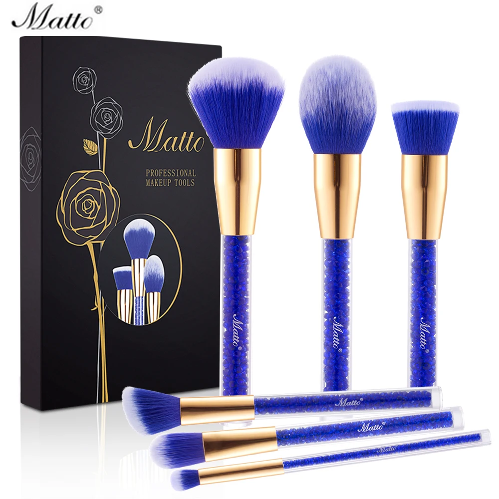 

Matto Face Makeup Brushes Sparkling Blue 6-Piece Makeup Brush Set with Acrylic Rhinestone Handles for Powder Mineral Foundation