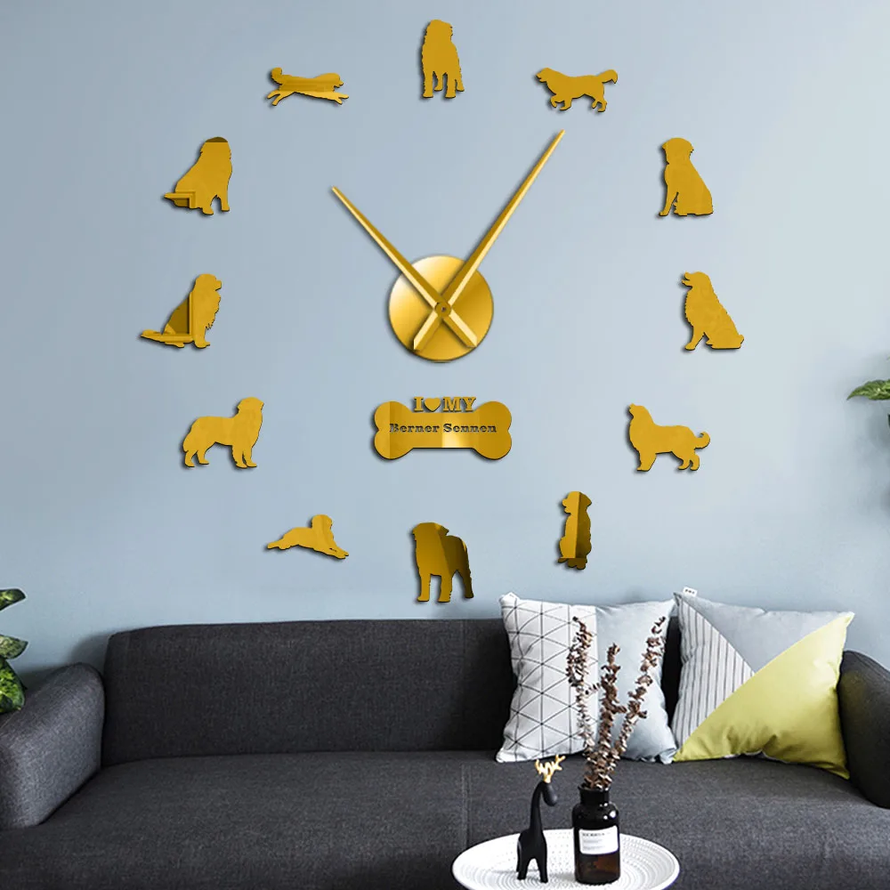 Бернская горная собака бескаркасные настенные часы Бернер сенненхунд DIY гигантские настенные часы Бернский скот Собака Домашние Deocr большие настенные часы