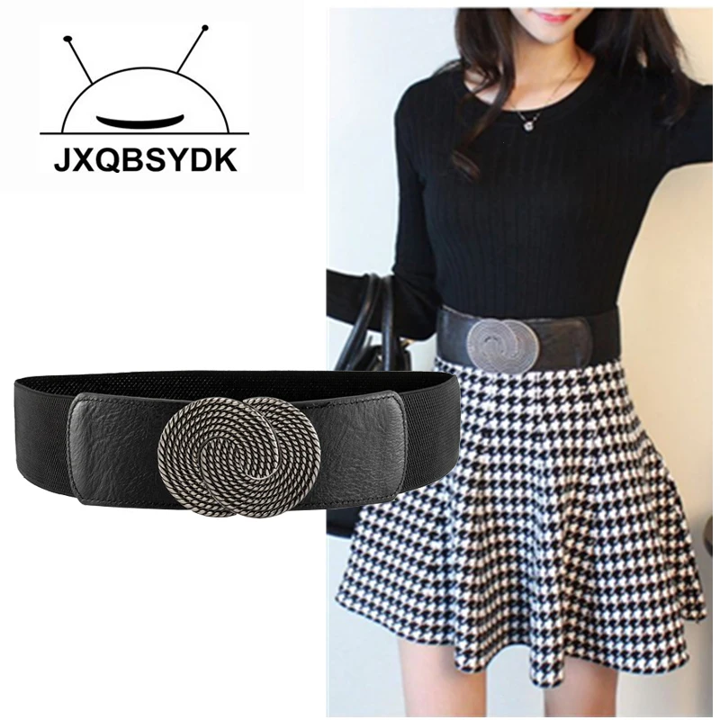 

JXQBSYDK European and American Style Fashion Round Buckle Belts for Women Belts 6cm wide Female Elastic Corset Belts