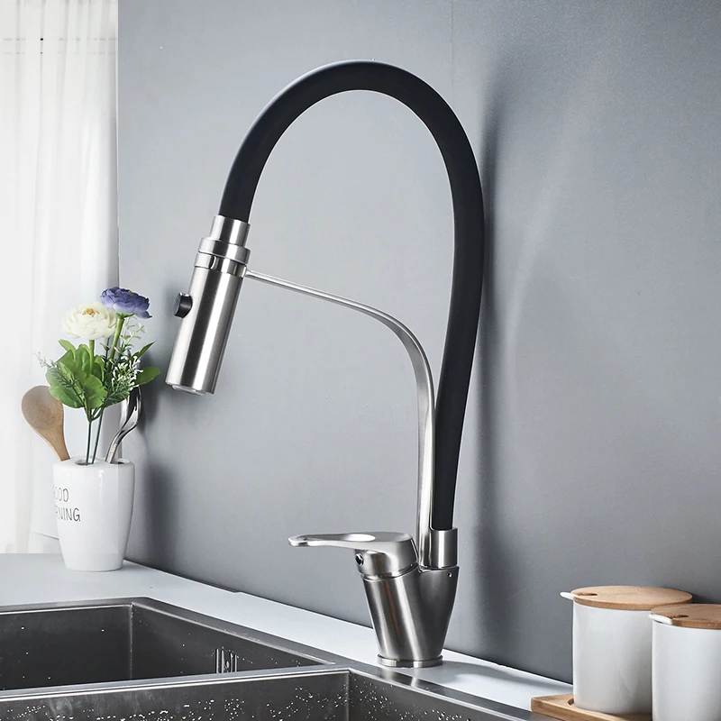 

Uythner Brushed Nickel Swivel Spout Kitchen Sink Faucet Pull Down Sprayer Rubber Design Bathroom Kitchen Hot Cold Mixer Tap
