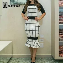 Контрастный цвет сетки печати Pep Hem Bodycon платье для женщин Элегантный Половина рукава миди платье рабочая одежда женское летнее платье Vestidos