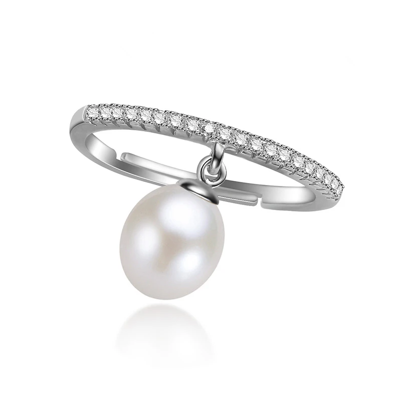 

RUNZHUQIYUAN 2017 100% natural freshwater pearl jewelry Ring water drop Pearl Wedding Rings 925 Sterling Silver jewelry For girl