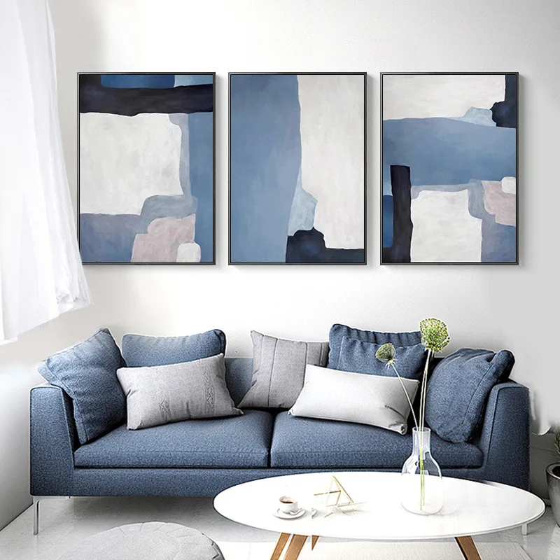 Современная живопись маслом картины Wall Art Абстрактная Скандинавская синий тон