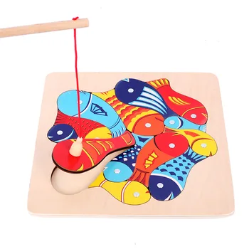 

New Wooden puzzles Magnetic Fishing Game & Jigsaw Puzzle Board Children Toy