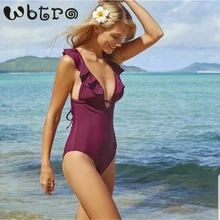 WBTRO сексуальный глубокий V Backless Купальники Falbala женский цельный Элегантный бордовый-красный подтяжки пляжная одежда праздник Пляж купальный костюм