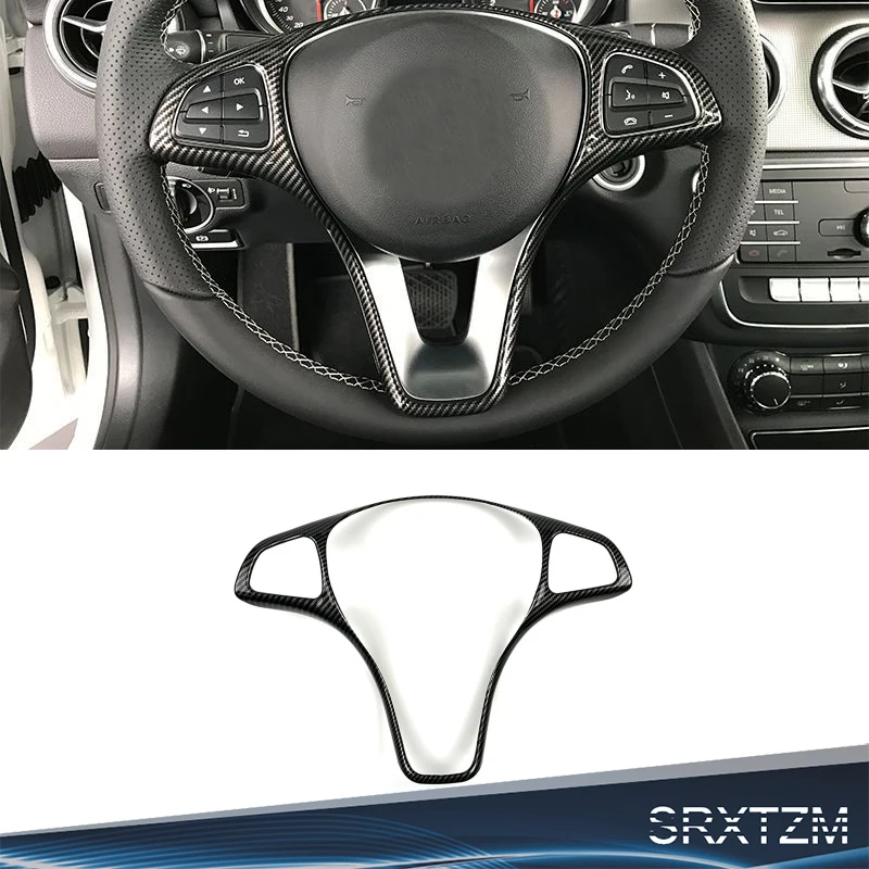 

SRXTZM For Mercedes Benz W205 W213 W447 GLA GLC Car Steering Wheel Button Trim Sticker Decorative Frame Cover Carbon Fiber Grain