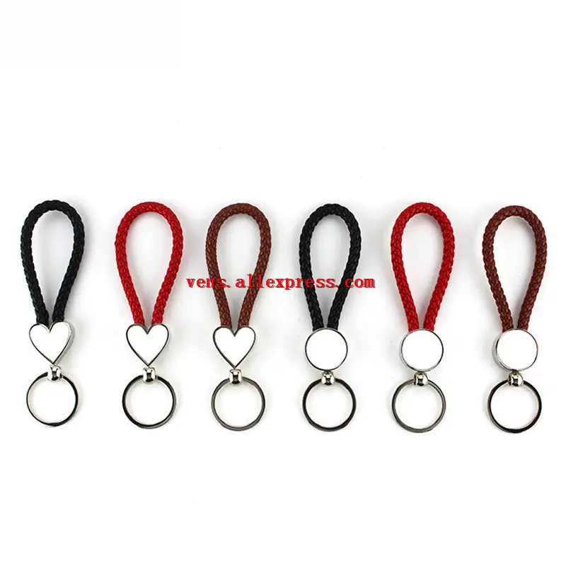 sublimation blank braided rope keychains heart round shape  key ring hot transfer printing consumables 100pcs/lot wholesale