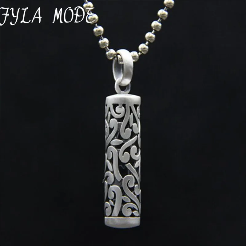 

Fyla Mode New Design S999 Silver Hollow Flowers Pendant Cartoon Geometry Cylinder Shape Charms Diy Jewelry Pendant 8*35MM TYC247