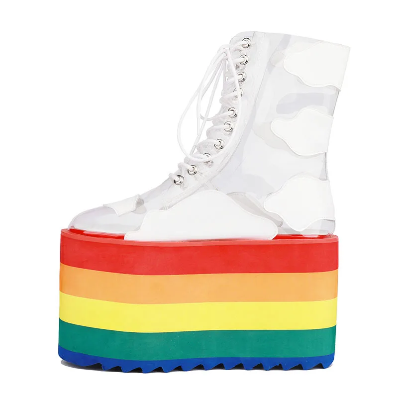 Г., модные крутые уличные брендовые летние сапоги на плоской платформе с разноцветными радугами женская обувь на высоком каблуке Женская обувь большой размер 45