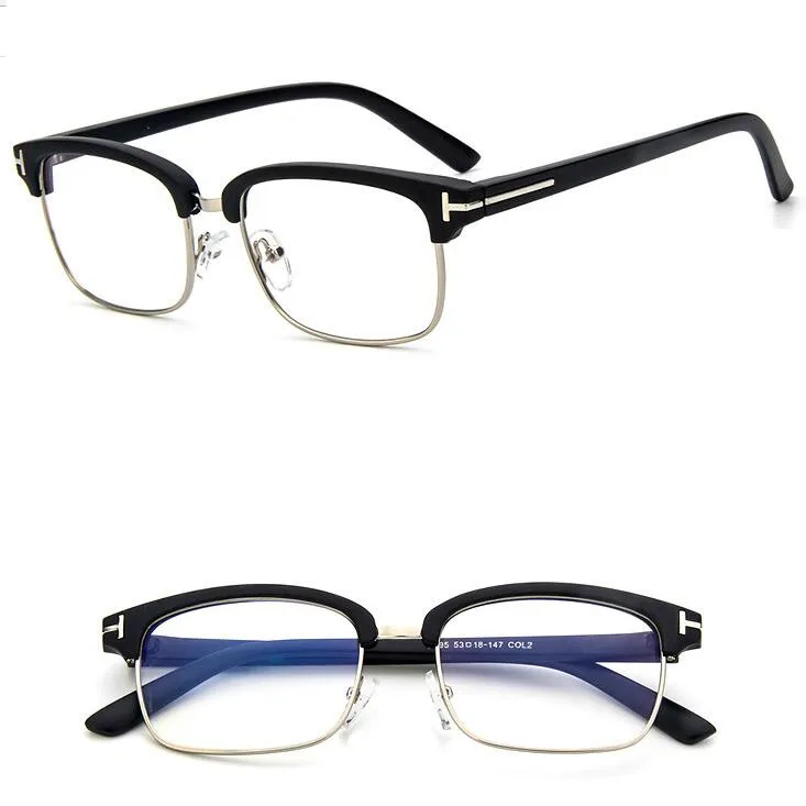 Square glasses frames men's and women's myopia blue coated computer nerd prescription radiation protection - Цвет оправы: Sand black