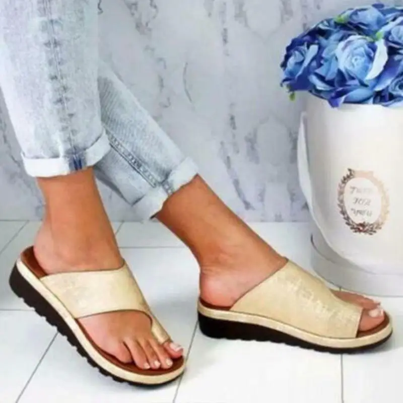 Summer Shoes Sandals Women Comfy Platform Feet Correct Thickened Street PU Leather Dating Shopping Flat Sole Women Sandal 2019