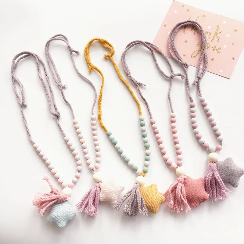 

Korea New Handmade Cute Cloth Cartoon Star Colorful Beads Children Kids Girl Necklaces Fashion Jewelry Accessories