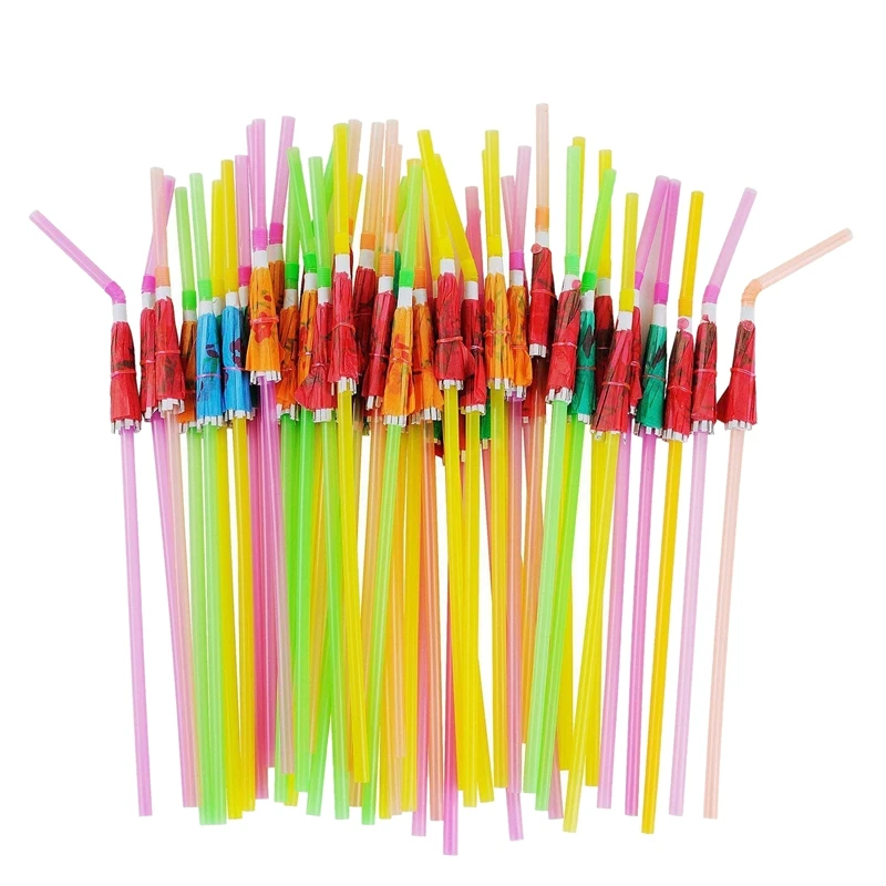 

50 Umbrella Parasol Drinking Straws, Hawaiian Beach Cocktail Luau Party Decorations Supplies