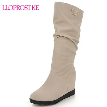 

Lloprost ke Fashion Women Half Boots Round Toe Warm Shoes Women Autumn Winter Wedge Heel Shoes Mid Calf Boots Size 33-43 D611