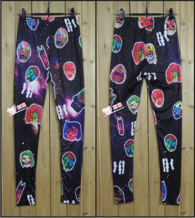 Free Shipping 2013 New Arrival Good Quality Mysterious Sky Galaxy Star Skull Graffiti Stretch Slim Woman Leggings / Pants | Женская