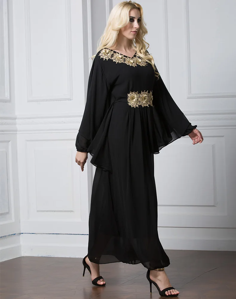 Женское мусульманское Макси платье с вышивкой и длинным рукавом Abaya кафтан