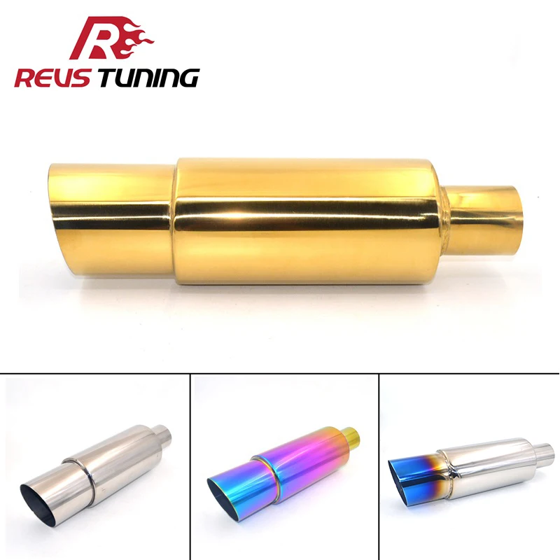 

Inlet: 55mm Outlet: 89mm Length: 36.5cm Universal Stainless Steel Car Racing Sport Exhaust Muffler End Pipe Tip