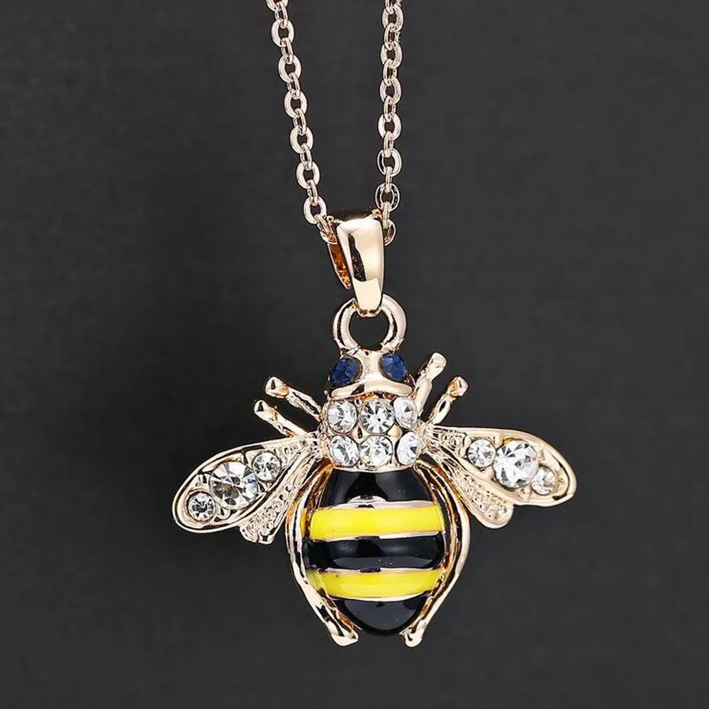 

Fashion femme Pendant Necklace harajuku Bee Rose Gold Crystal Necklaces For Women jewelry colar 2019 1045#1##418