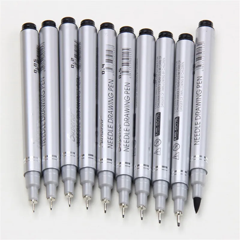 Ручка для рисования fineliner 10 шт. тонкая черная искусственная линия 0 1 2 3 4 5 6 8 кисть