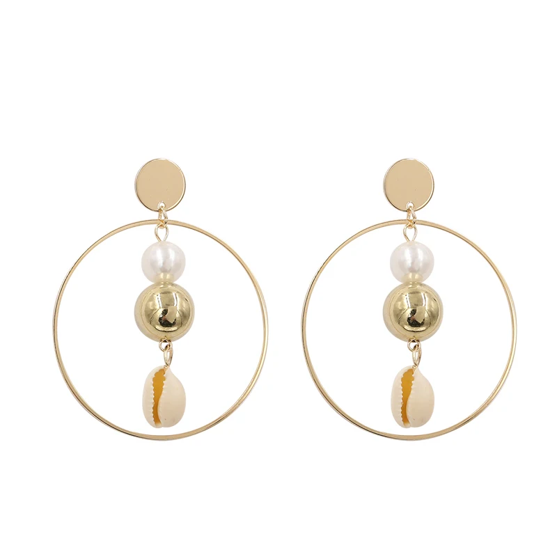 

Gold Color Pearl Earrings For Women Vintage Cowrie Shell Earring Statement Big Earing Conch Shell Jewelry Summer