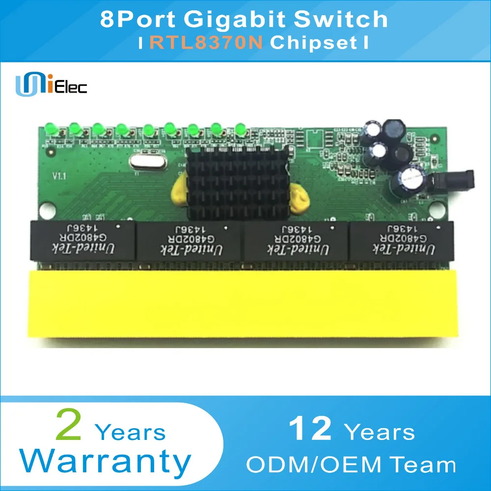 RTL8370N 8 портовый гигабитный неуправляемый сетевой коммутатор Ethernet 1000 Мбит/с PCBA OEM