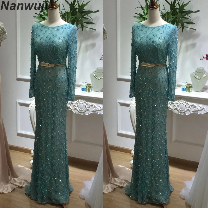 

Long Sleeves Beaded Evening Dresses Party Elegant Gowns Long Sleeve MermaidVestidos De Festa Vestido Longo Robe De Soiree