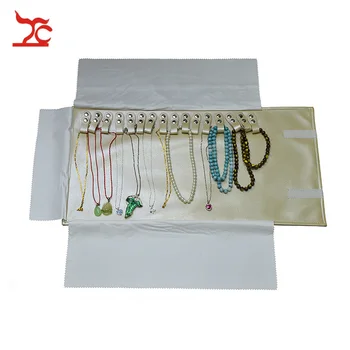 

Beige Pendant Travel Roll Bag 16Pcs Bead Chain Organizer Display Pouch Necklace Bracelet Packaging Gift Roll Bag Pearl Folder
