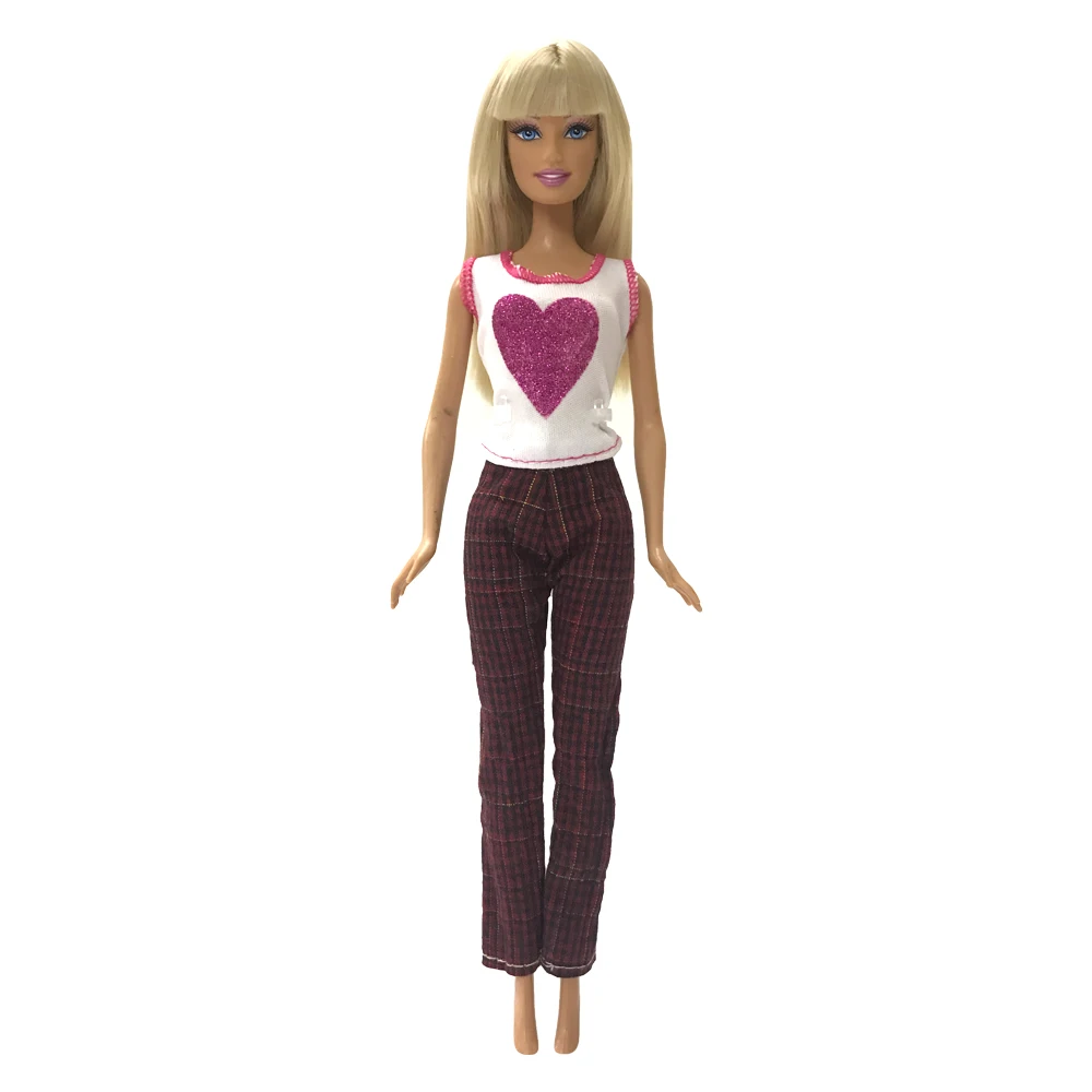 

NK One Set Doll outfit Handmade Dress Fashional Love Pattern Design Vest + trousers For Barbie Doll Accessories 090A